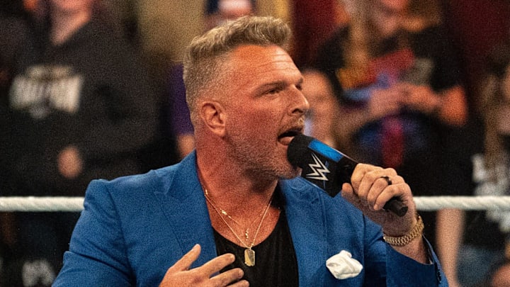 Pat McAfee makes an appearance during the WWE Fastlane pro wrestling event Saturday, Oct. 7, 2023, at the Gainbridge Fieldhouse in Indianapolis. Pat McAfee makes an appearance during the WWE Fastlane pro wrestling event Saturday, Oct. 7, 2023, at the Gainbridge Fieldhouse in Indianapolis.
