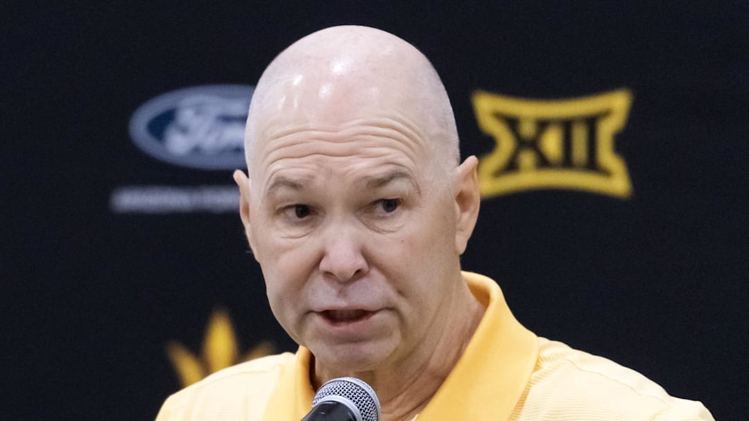 May 7, 2026; Tempe, Arizona, USA; Arizona State Sun Devils basketball head coach Randy Bennett speaks to the media during an introductory press conference at the Weatherup Center. Mandatory Credit: Mark J. Rebilas-Imagn Images