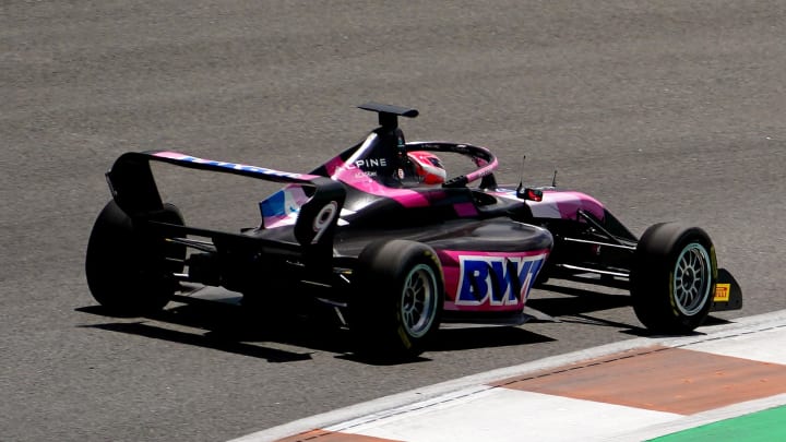 May 4, 2024; Miami Gardens, Florida, USA; F1 Academy driver Abbi Pulling (9) races into turn five during the F1 Academy First Race at Miami International Autodrome. Mandatory Credit: John David Mercer-USA TODAY Sports