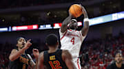 Nebraska guard Juwan Gary shoots against USC at Pinnacle Bank Arena on Jan. 22, 2025.
