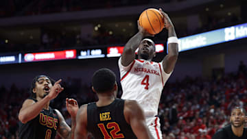 Nebraska guard Juwan Gary shoots against USC at Pinnacle Bank Arena on Jan. 22, 2025.