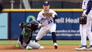 Whitecaps shortstop Kevin McGonigle catches the ball to force the out on Friday, April, 4, at LMCU Ballpark.
