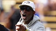 Sep 6, 2025; Boulder, Colorado, USA; Colorado Buffaloes head coach Deion Sanders before a game against the Delaware Fightin Blue Hens at Folsom Field. Mandatory Credit: Ron Chenoy-Imagn Images