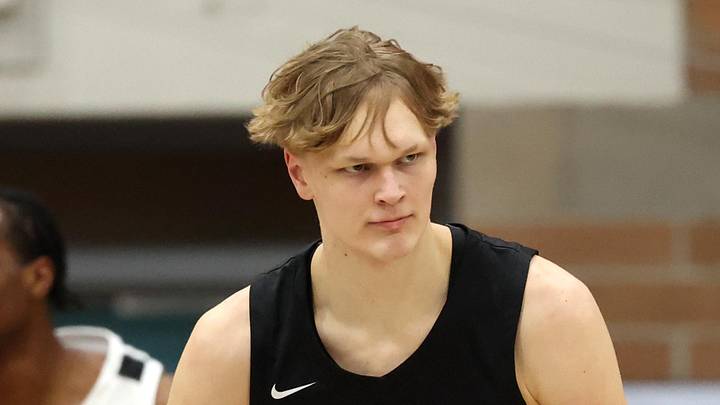 Jan 3, 2025; Gilbert, AZ, USA; Arizona Compass Prep forward Miikka Muurinen (1) against CIA Bella Vista (AZ) during the Hoophall West High School Invitational at Highland High School. Mandatory Credit: Mark J. Rebilas-Imagn Images