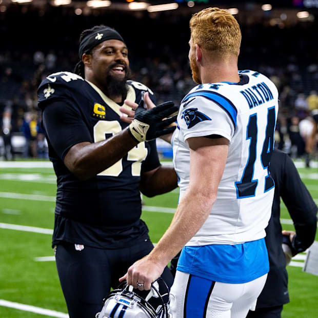 New Orleans Saints DE Cam Jordan and quarterback Andy Dalton