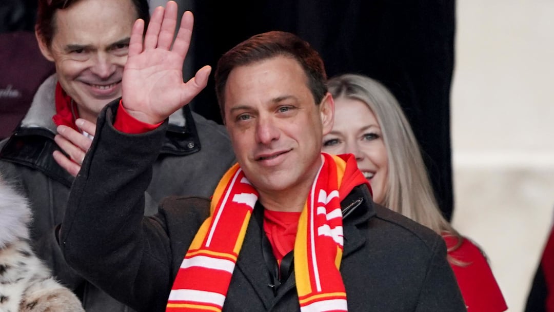 Kansas City Chiefs general manager Brett Veach is introduced during the Super Bowl Champions parade and celebration at Union Station. 