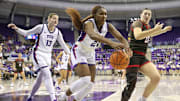 Agnes Emma-Nnopu dives for a loose ball in No. 11 TCU's win over Brown on Sunday, December 29, 2024.