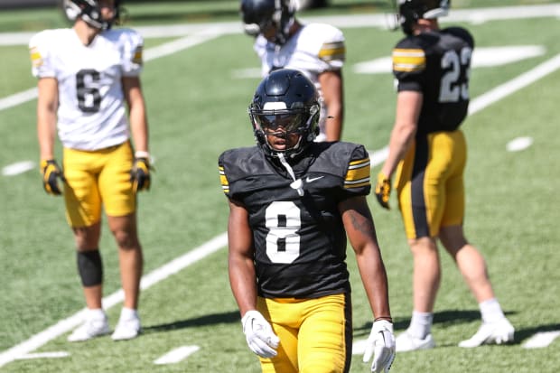 Iowa's Terrell Washington Jr. at  practice on Aug. 10, 2024 in Iowa City. (Rob Howe/HN)  