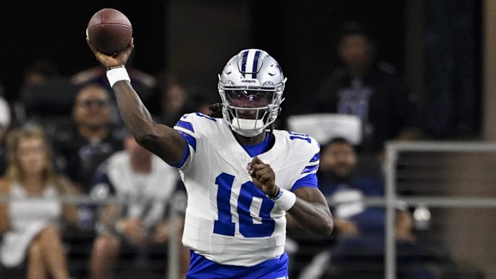 Dallas Cowboys quarterback Joe Milton III throws the ball during the game against the Baltimore Ravens.