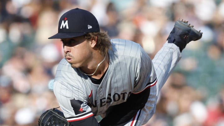 Jul 27, 2024; Detroit, Michigan, USA; Minnesota Twins pitcher Joe Ryan (41) throws during the third inning against the Detroit Tigers at Comerica Park. Mandatory Credit: Brian Bradshaw Sevald-USA TODAY Sports