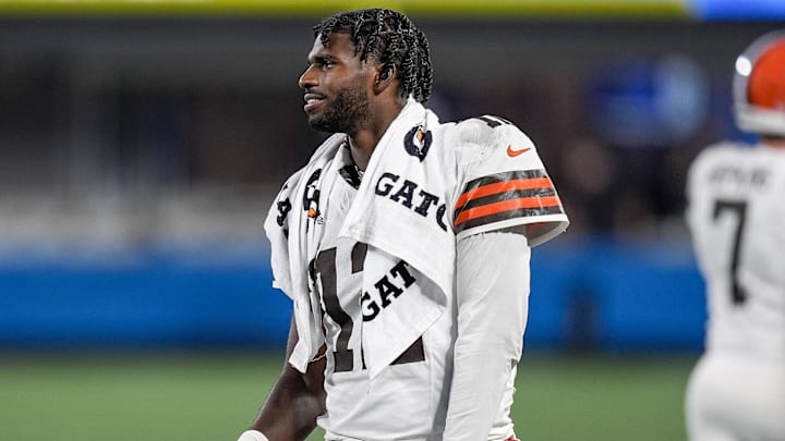 Cleveland Browns quarterback Shedeur Sanders congratulates teammates after a touchdown against the Carolina Panthers Cleveland Browns quarterback Shedeur Sanders congratulates teammates after a touchdown against the Carolina Panthers