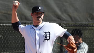Detroit Tigers right-handed pitching prospect RJ Petit throws during minor-league minicamp Sunday, Feb. 20, 2022, at TigerTown in Lakeland, Florida.