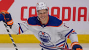 Feb 11, 2023; Ottawa, Ontario, CAN; Edmonton Oilers right wing Jesse Puljujarvi (13) celebrates his goal scored against the Ottawa Senators in the third period at the Canadian Tire Centre. Mandatory Credit: Marc DesRosiers-Imagn Images