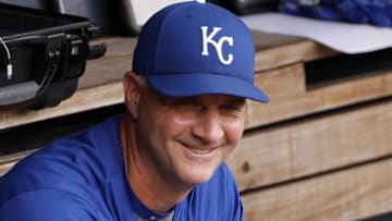 Kansas City Royals manager Matt Quatraro sits in the dugout prior to the game against the Washington Nationals at Nationals Park. 