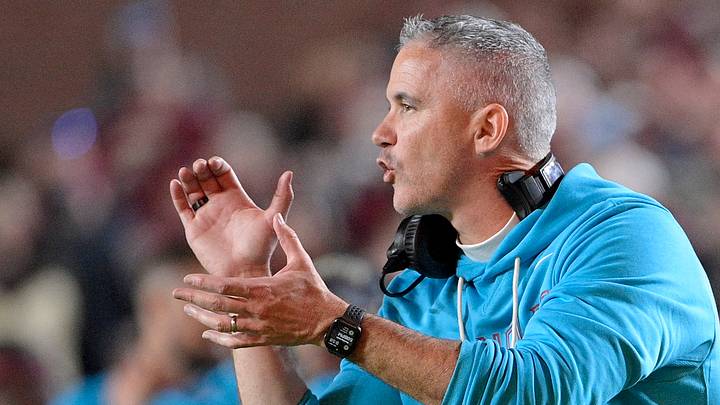 Nov 1, 2025; Tallahassee, Florida, USA; Florida State Seminoles head coach Mike Norvell during the fourth quarter against the Wake Forest Demon Deacons at Doak S. Campbell Stadium. Mandatory Credit: Melina Myers-Imagn Images
