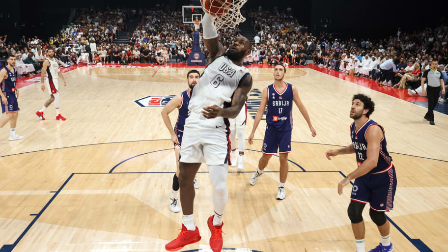USA basketball player LeBron James dunks. 