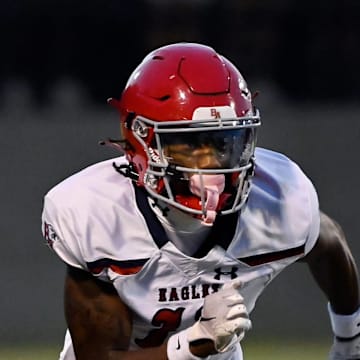 Brentwood Academy wide receiver Kesean Bowman (11) runs a route against CPA during an high school football game Saturday, Aug. 24, 2024, in Nashville, Tenn.