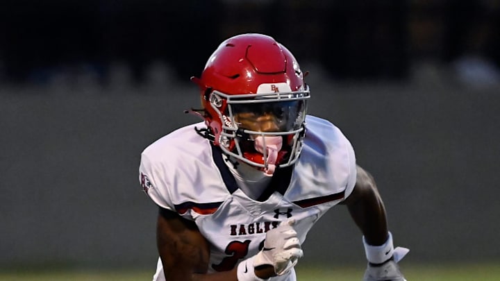 Brentwood Academy wide receiver Kesean Bowman (11) runs a route against CPA during an high school football game Saturday, Aug. 24, 2024, in Nashville, Tenn.