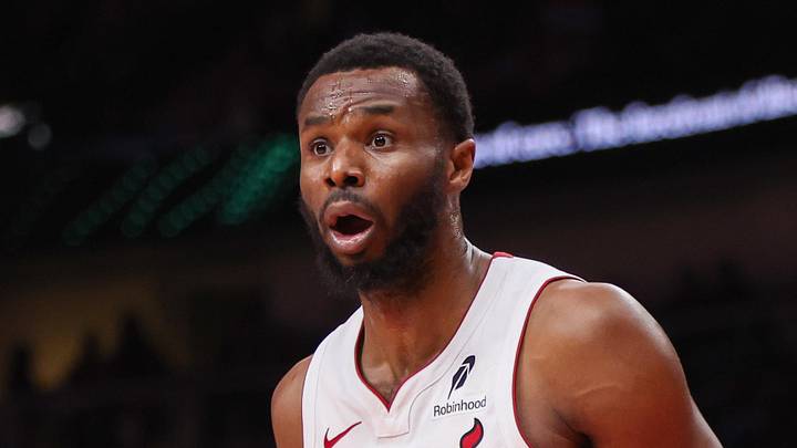 Miami Heat forward Andrew Wiggins (22) reacts after being called for a foul against the Atlanta Hawks in the second quarter at State Farm Arena on February 20, 2026.