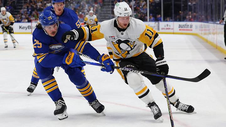 Pittsburgh Penguins winger Alex Nylander playing against his former NHL team, the Buffalo Sabres