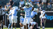 Tulane spear TJ Smith Celebrates a Defensive play