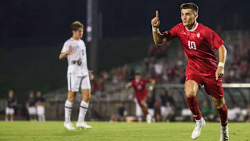 Indiana's Tommy Mihalic is shown in a recent Indiana match. Mihalic had two goals in the Hoosiers' 6-1 win over Northwestern on Tuesday at Bill Armstrong Stadium.