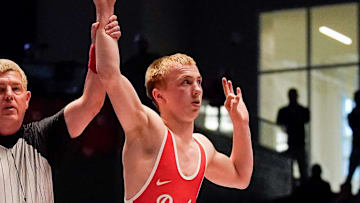 Tennessee state champ Christopher Swann has knocked off two nationally ranked wrestlers to reach the quarterfinals of the Junior Nationals in Fargo, North Dakota.