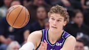 Oct 27, 2025; Salt Lake City, Utah, USA; Utah Jazz forward Lauri Markkanen (23) advances the ball against the Phoenix Suns during the second half at Delta Center. Mandatory Credit: Rob Gray-Imagn Images