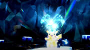 The 7-star water tera type Pikachu appears for a Tera Raid Battle in Pokémon Scarlet and Violet; intimidating players with the water and electric moves.