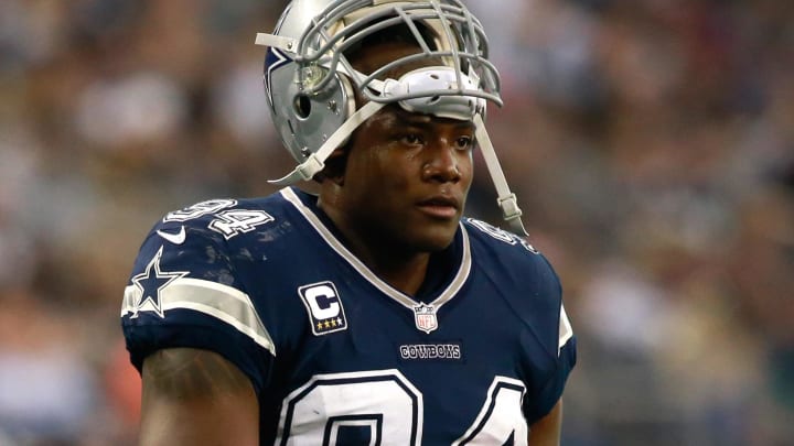 Nov 28, 2013; Arlington, TX, USA; Dallas Cowboys defensive end DeMarcus Ware (94) walks on the field during a NFL football game on Thanksgiving against the Oakland Raiders at AT&T Stadium. Dallas beat Oakland 31-24. 