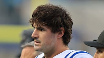 Daniel Jones of the Indianapolis Colts walks off the field