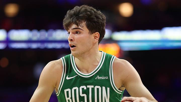 Oct 16, 2026; Philadelphia, Pennsylvania, USA; Boston Celtics guard Hugo Gonzalez (28) drives against the Philadelphia 76ers during the third quarter at Xfinity Mobile Arena. Mandatory Credit: Bill Streicher-Imagn Images