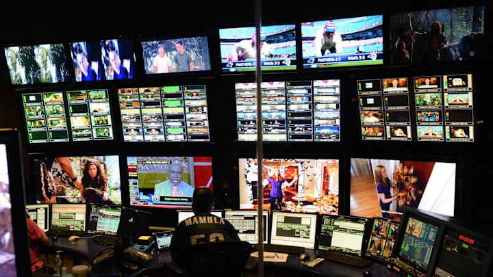 Oct. 19, 2013; El Segundo, CA, USA; A view of the production boards at DIRECTV's Los Angeles Broadcast Center that monitor HD broadcasts.  A behind the scenes look at this innovative platform created to watch NFL action every Sunday.  