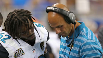 Jacksonville Jaguars assistant coach Robert Saleh (R)