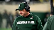 Michigan State's head coach Jonathan Smith looks on from the sideline during the fourth quarter in the game against Michigan on Saturday, Oct. 25, 2025, at Spartan Stadium in East Lansing.