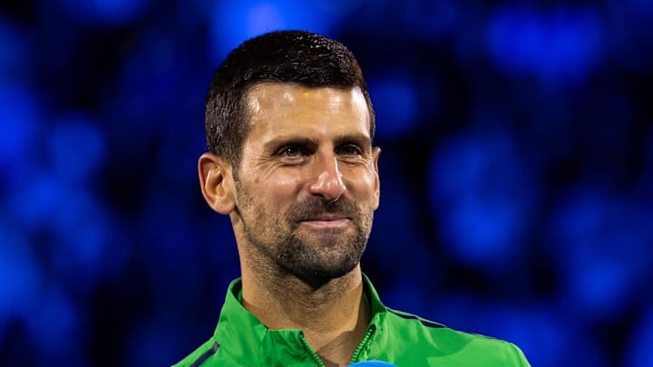 Novak Djokovic with his finalist trophy at the Australian Open
