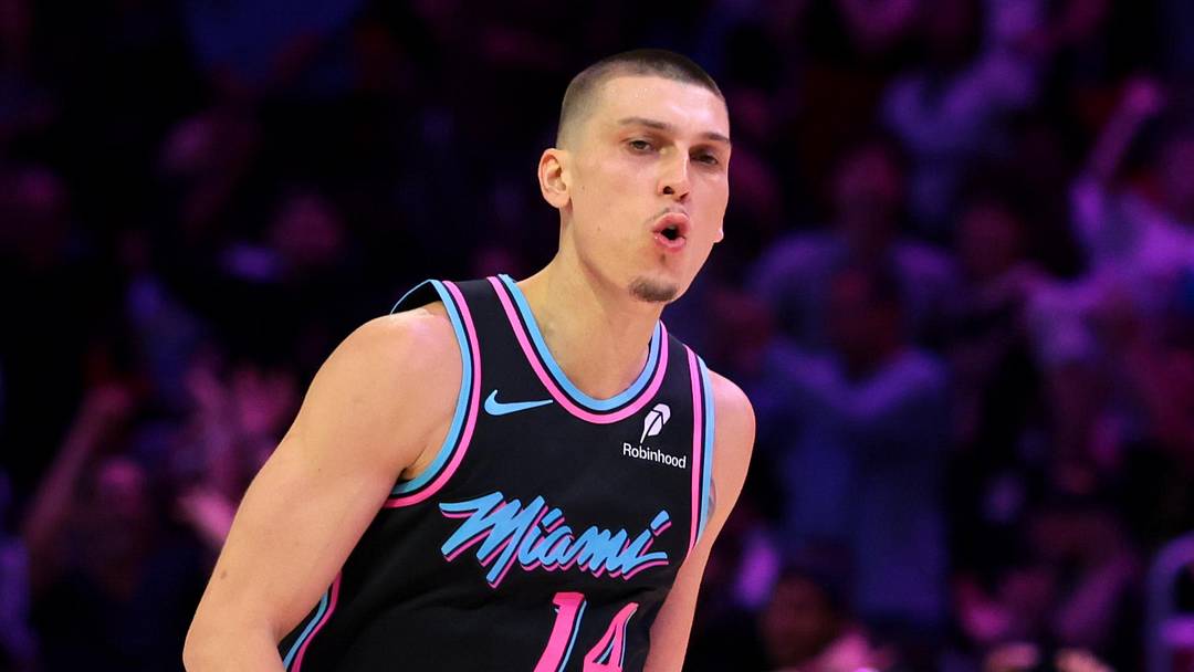 Mar 30, 2026; Miami, Florida, USA; Miami Heat guard Tyler Herro (14) reacts after scoring against the Philadelphia 76ers during the fourth quarter at Kaseya Center. Mandatory Credit: Sam Navarro-Imagn Images Mar 30, 2026; Miami, Florida, USA; Miami Heat guard Tyler Herro (14) reacts after scoring against the Philadelphia 76ers during the fourth quarter at Kaseya Center. Mandatory Credit: Sam Navarro-Imagn Images