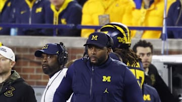 Nov 1, 2025; Ann Arbor, Michigan, USA;  Michigan Wolverines head coach Sherrone Moore on the sideline in the second half against the Purdue Boilermakers at Michigan Stadium. Mandatory Credit: Rick Osentoski-Imagn Images