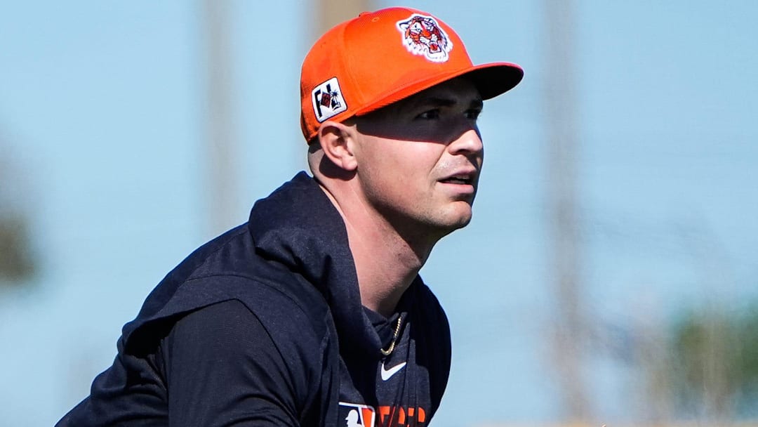 Detroit Tigers pitcher Tarik Skubal practices during spring training at TigerTown in Lakeland, Fla. on Monday, Feb. 17, 2025