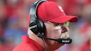 Oct 12, 2025; Kansas City, Missouri, USA; Kansas City Chiefs head coach Andy Reid during the second half at GEHA Field at Arrowhead Stadium. Mandatory Credit: Denny Medley-Imagn Images