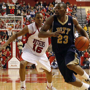 Dec 31, 2008; Piscataway, NJ, USA;  Pittsburgh Panthers forward Sam Young (23) drives to the basket during first half action against Rutgers Scarlet Knights forward JR Inman (15) at the Louis Brown Athletic Center. Mandatory Credit: Jim O'Connor-Imagn Images