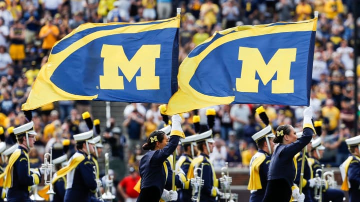 Michigan marching band take the field before the Northern Illinois game Michigan Stadium in Ann Arbor on Saturday, Sept. 18, 2021.