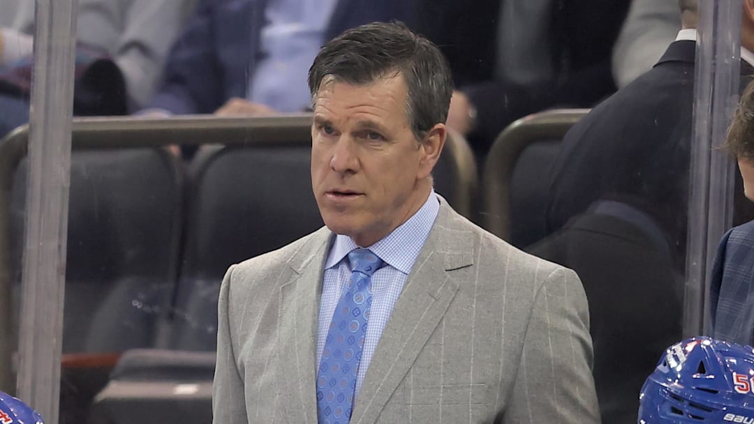 Mar 2, 2026; New York, New York, USA; New York Rangers head coach Mike Sullivan coaches against the Columbus Blue Jackets during the second period at Madison Square Garden. Mandatory Credit: Brad Penner-Imagn Images Mar 2, 2026; New York, New York, USA; New York Rangers head coach Mike Sullivan coaches against the Columbus Blue Jackets during the second period at Madison Square Garden. Mandatory Credit: Brad Penner-Imagn Images