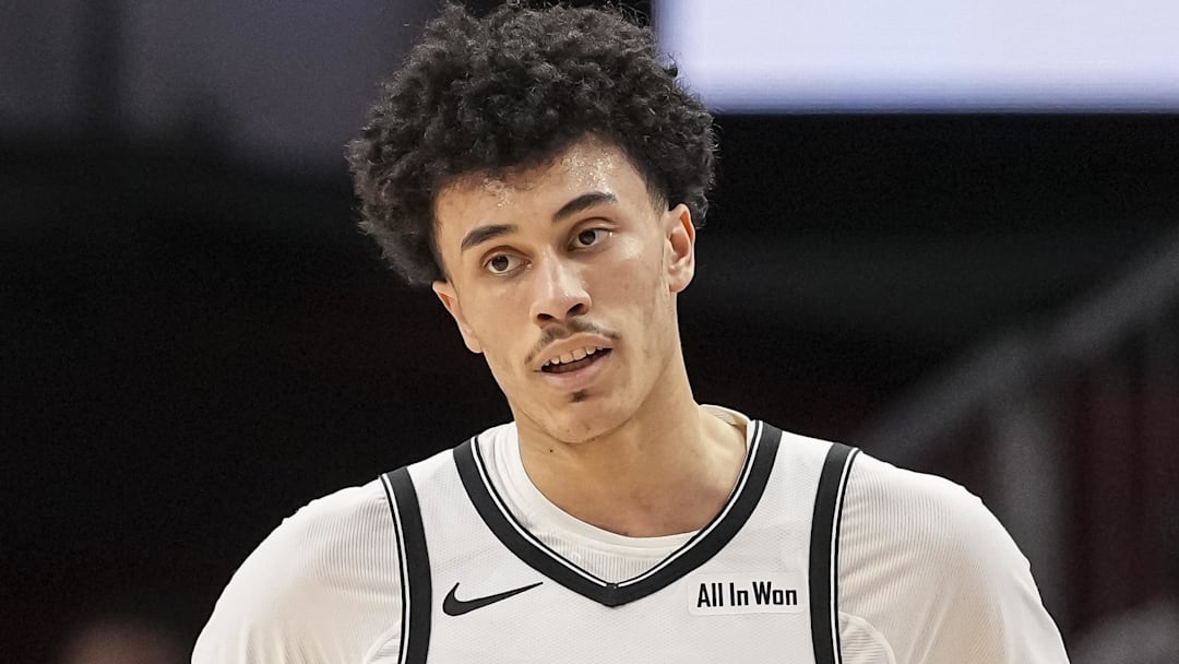 Feb 22, 2026; Atlanta, Georgia, USA; Brooklyn Nets guard Nolan Traore (88) on the court against the Atlanta Hawks during the second half at State Farm Arena. Mandatory Credit: Dale Zanine-Imagn Images