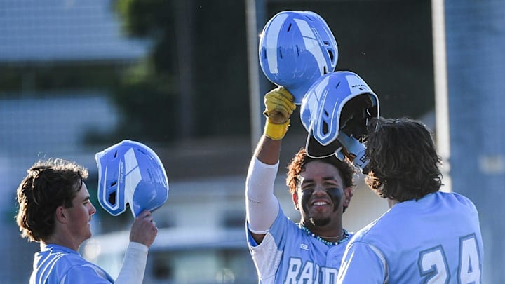 Jonathan Matos of Rockledge celebrates a two-run home run against The Master’s Academy in April of 2024. Matos enjoyed a spectacular season in 2025, batting .551 with nine doubles, two triples, five home runs, 21 runs scored and 24 RBI. A senior, he led the Raiders to the Class 4A regional quarterfinals. 