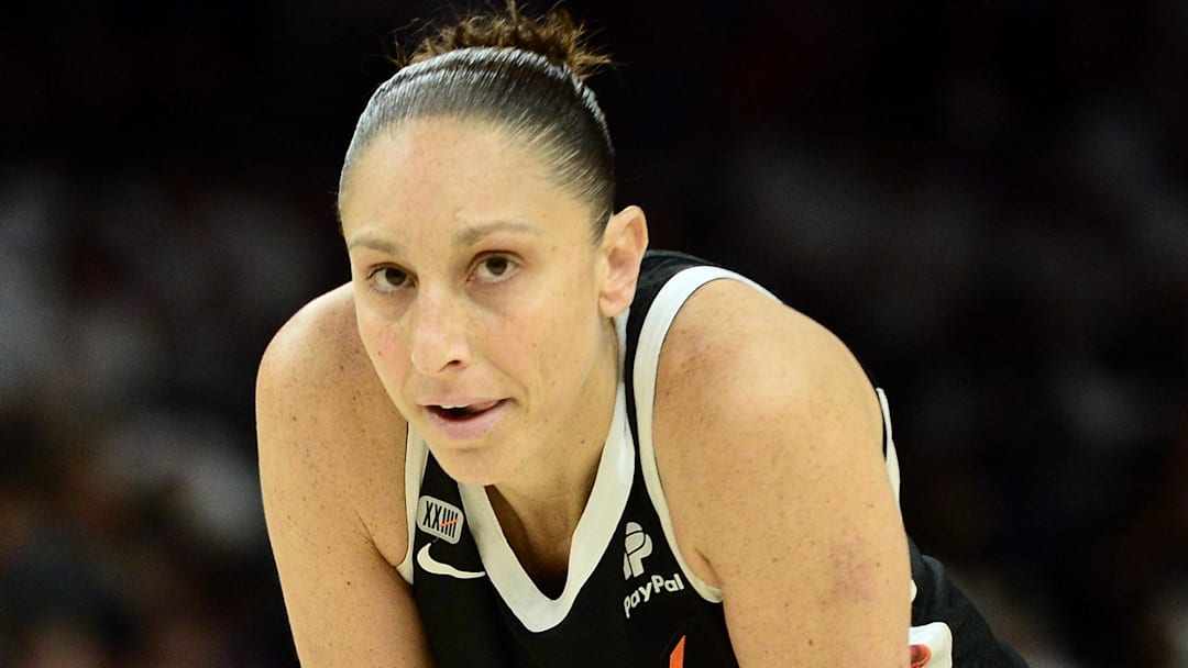 Oct 10, 2021; Phoenix, Arizona, USA; Phoenix Mercury guard Diana Taurasi (3) looks on against the Chicago Sky during the second half of game one of the 2021 WNBA Finals at Footprint Center. Mandatory Credit: Joe Camporeale-Imagn Images