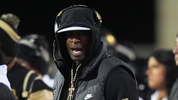 Nov 22, 2025; Boulder, Colorado, USA; Colorado Buffaloes head coach Deion Sanders on the sidelines in the first quarter against the Arizona State Sun Devils at Folsom Field.