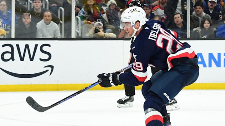 Feb 17, 2025; Boston, MA, USA; [Imagn Images direct customers only]  Team USA forward Brock Nelson (29) shoots the puck wide of Team Sweden goalie Samuel Ersson (30) during the third period in a 4 Nations Face-Off ice hockey game at TD Garden. Mandatory Credit: Bob DeChiara-Imagn Images