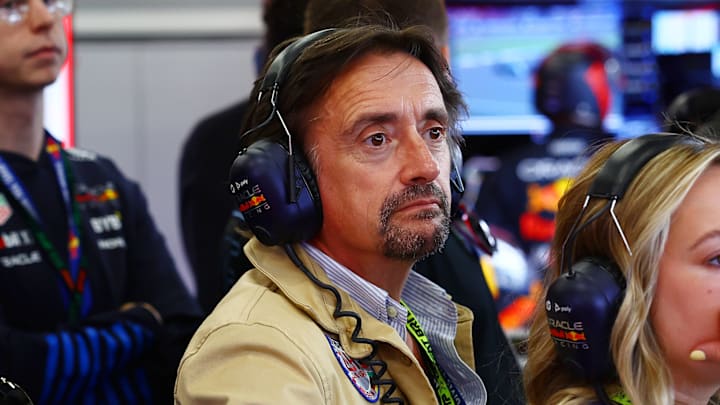 NORTHAMPTON, ENGLAND - JULY 07: Richard Hammond and Izzy Hammond look on in the Oracle Red Bull Racing garage during the F1 Grand Prix of Great Britain at Silverstone Circuit on July 07, 2024 in Northampton, England. (Photo by Mark Thompson/Getty Images) NORTHAMPTON, ENGLAND - JULY 07: Richard Hammond and Izzy Hammond look on in the Oracle Red Bull Racing garage during the F1 Grand Prix of Great Britain at Silverstone Circuit on July 07, 2024 in Northampton, England. (Photo by Mark Thompson/Getty Images)