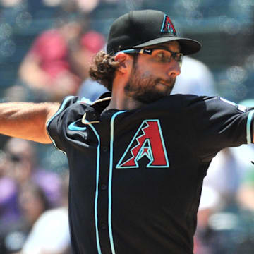 Jun 25, 2025; Chicago, Illinois, USA; Arizona Diamondbacks pitcher Zac Gallen pitches during the first inning against the Chicago White Sox at Rate Field. Mandatory Credit: Patrick Gorski-Imagn Images